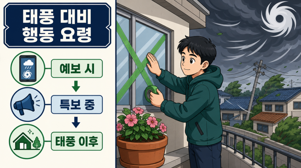태풍 대비 행동 요령 3단계 안내 이미지